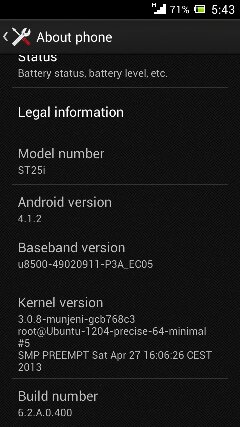 Android 4.1.2 Jelly Bean in Xperia U ST25i - 3.0.8 Kernel
