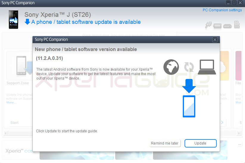 Install Update Xperia J ST26i Jelly Bean 11.2.A.0.31 firmware via PC Companion