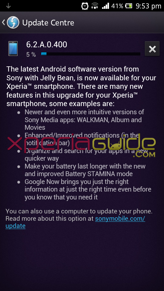 Update Xperia P LT22i to Android 4.1.2 Jelly Bean 6.2.A.0.400 firmware via OTA Method.
