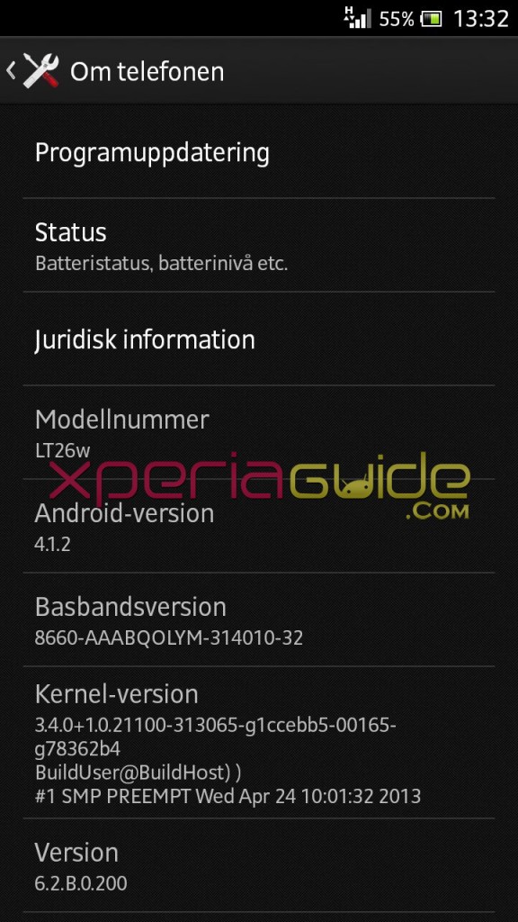 Xperia Acro S LT26w Jelly Bean 6.2.B.0.200 firmware details