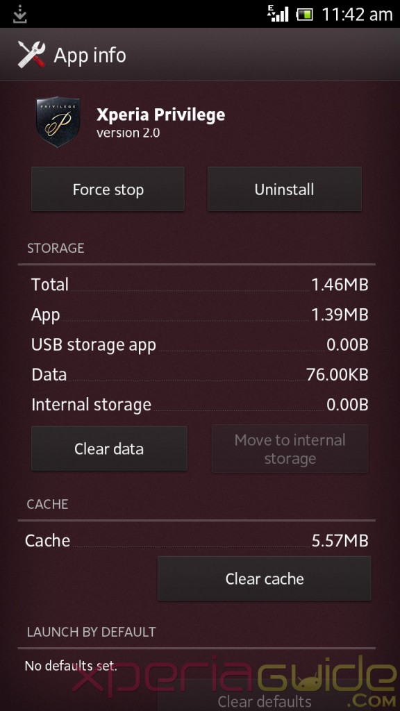 Xperia Privilege App Version 2.0 Memory details