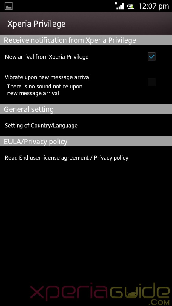 Xperia Privilege App Version 2.0 Update Settings