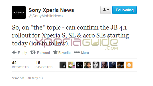 Xperia S Jelly Bean 6.2.B.0.200 firmware Tweet by Sony Xperia  News