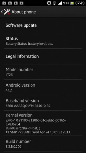 Xperia S LT26i Jelly Bean 6.2.B.0.200 firmware details