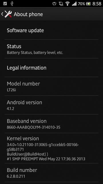Xperia S LT26i Jelly Bean 6.2.B.0.211 firmware details